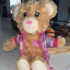 Build-A-Bear 2019 Brown Teddy with Shiny Pink Jacket and Heart Patch #collect